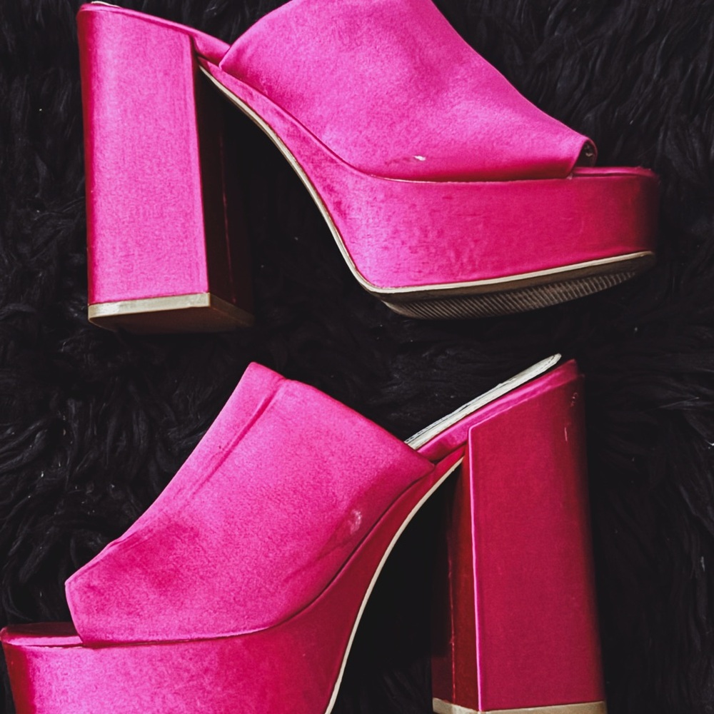 Vibrant Pink Velvet Platform Mules